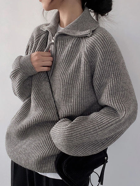 Suéter holgado con cremalleras para mujer, suéteres de cuello alto, Jersey liso cálido, prendas de punto, Tops básicos para mujer, Otoño Invierno 2024 - Conexión Estilo - WHITE / One Size