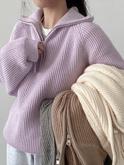Suéter holgado con cremalleras para mujer, suéteres de cuello alto, Jersey liso cálido, prendas de punto, Tops básicos para mujer, Otoño Invierno 2024 - Conexión Estilo - GRAY / One Size