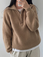 Suéter holgado con cremalleras para mujer, suéteres de cuello alto, Jersey liso cálido, prendas de punto, Tops básicos para mujer, Otoño Invierno 2024 - Conexión Estilo - Khaki / One Size