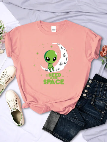Necesito más espacio, camisetas verdes de extraterrestre para mujer, camisetas de estilo harajuku de calle, ropa informal, transpirable, de manga corta, suave y matemática para mujer - Conexión Estilo - DM468-white / M