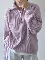 Suéter holgado con cremalleras para mujer, suéteres de cuello alto, Jersey liso cálido, prendas de punto, Tops básicos para mujer, Otoño Invierno 2024 - Conexión Estilo - PURPLE / One Size
