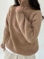 Suéter holgado con cremalleras para mujer, suéteres de cuello alto, Jersey liso cálido, prendas de punto, Tops básicos para mujer, Otoño Invierno 2024 - Conexión Estilo - WHITE / One Size