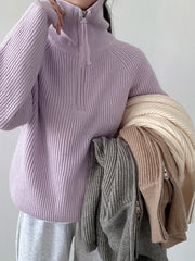 Suéter holgado con cremalleras para mujer, suéteres de cuello alto, Jersey liso cálido, prendas de punto, Tops básicos para mujer, Otoño Invierno 2024 - Conexión Estilo - WHITE / One Size